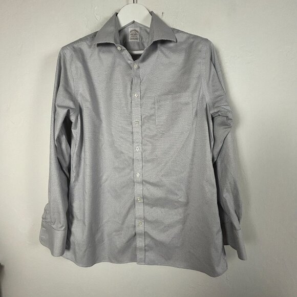Brooks Brothers Mens Soho Fit Non-Iron Stretch Dress Shirt 16-33 White Gray - Picture 1 of 7